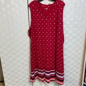 Kim Rogers Size 3X Sleeveless Patriotic Knee Length Cotton Shift Dress V-neck